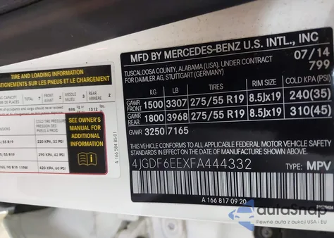 2015 Mercedes-Benz Gl 450 4Matic from USA, damaged, VIN 4JGDF6EEXFA444332